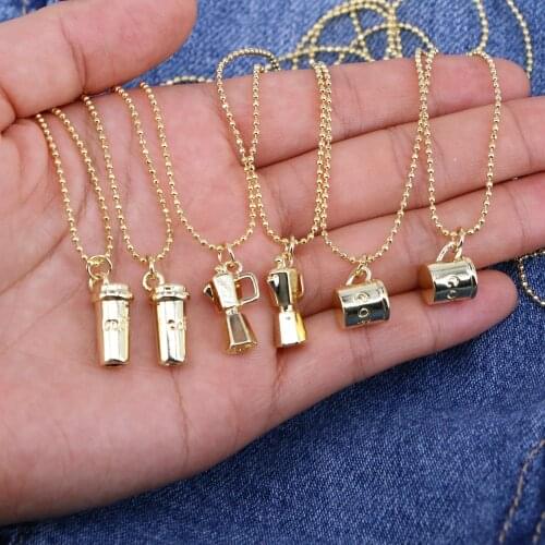 10PCS, Hip Hop Gold Color 3D Coffee Drink Bottle Cup Pendants Necklace For Women Men Fashion Charms Jewelry