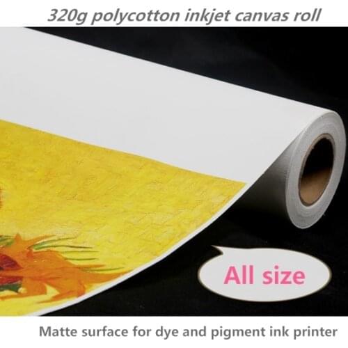 Printable Blank Cotton Canvas For Plotter, 320gsm Digital Inkjet Printing PolyCotton Canvas Roll
