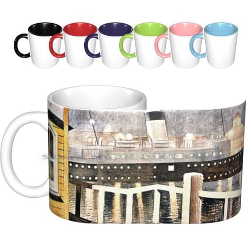 Ravilious-Channel Steamer Leaving Harbor , Famous Painting Ceramic Mugs Coffee Cups Milk Tea Mug Watercolor Painting Fine Art
