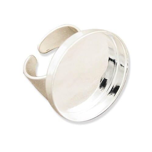 Adjustable Ring Blank With 25 MM Round Pad,Silver-Plated Brass,ring blanks,bezel ring blank ,Sold 20PCS Per Lot