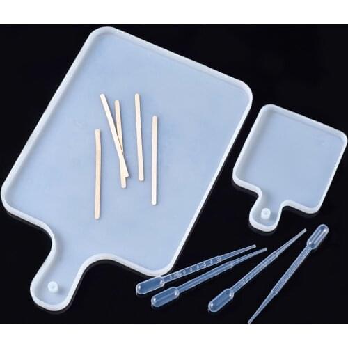 Handle Dinner Plate Silicone Mold with Wooden Sticks Plastic Dropper DIY Epoxy Resin Molds For Home Decor Craft Art Supplies