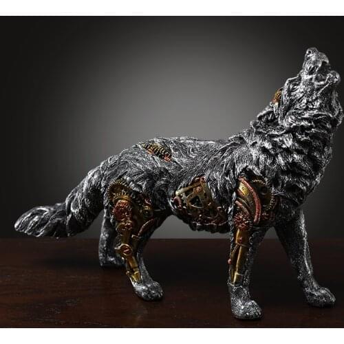 European Retro Wolf Art Sculpture decoration Resin Mechanical warhorse Crafts Premium gifts living home decoration accessories