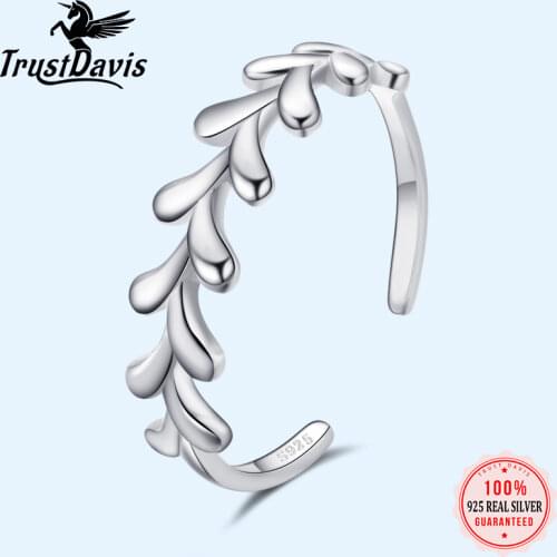 Trustdavis Minimalist 925 Sterling Silver Fashion Simple Leaves Adjustable Finger Ring For Trend Women Party Ring Jewelry DA1072