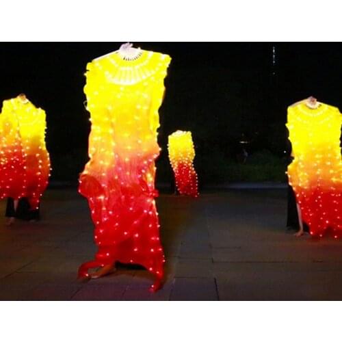 1.8M BELLY DANCE 100% SILK BAMBOO LED FAN VEILS GRADIENT COLORS LEFT HAND