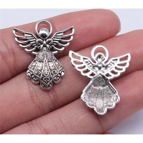 WYSIWYG 10pcs 26x23mm Antique Silver Color Antique Bronze Angel Pendant Angel Pendants For Jewelry Making Angel Pendant Charms