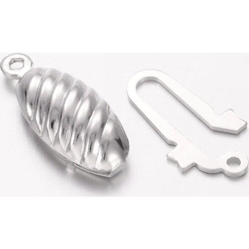 50 Sets Brass Box Clasp Fishhook Clasps Oval for Jewelry Making DIY Bracelet Necklace Findings Nickel Free 22x9x5mm Hole: 2mm