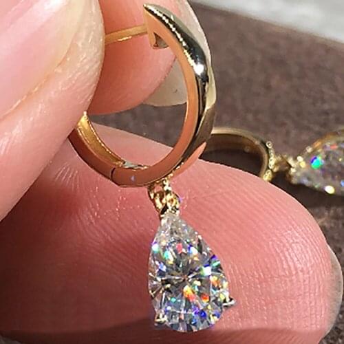 10K Yellow Gold Women Drop Clip Hoop Earrings Moissanite Diamonds 0.5 1 2 Carat Water Drop Wedding Party Engagement Anniversary