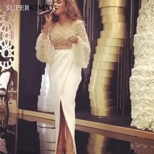 SuperKimJo Mermaid Evening Dresses 2020 Long Sleeve Beaded Elegant Peals Women Formal Dress Vestido De Festa Longo