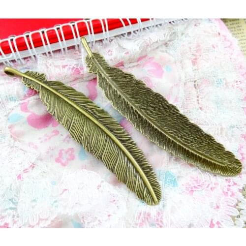 10pcs 106*22MM Vintage Feather Pendants Charm For Jewelry Making Antique Bronze Color Feather Pendants Charm Feather