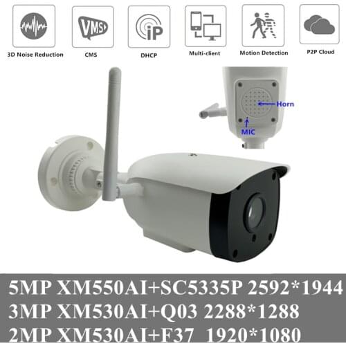 5MP 3MP 2MP WIFI Wireless Speaker Two-Way Audio MIC IP Bullet Camera 2592*1944 H.265 Infrared IRC Motion Detection P2P XMEYE