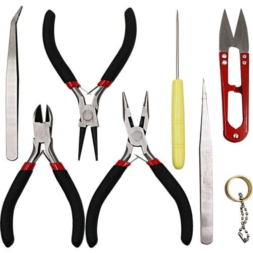 8PC/Set Jewelry Tools with Pliers and Scissor Beading Kit for Jewelry Making DIY Tools Package Beaders Black