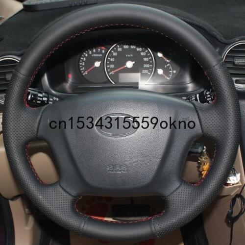 Black Leather Hand-stitched Car Steering Wheel Cover For Kia Carens 2007-2011 Car Accessories