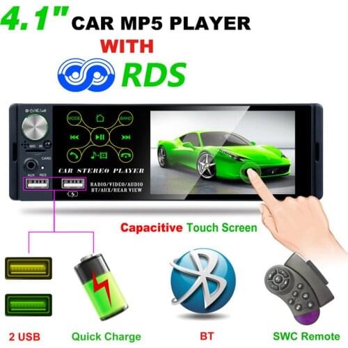 4.1" Car MP5 Touch screen Bluetooth Radio/Bluetooth Player AM FM Radio RDS support Subwoofer Micophone 8LED Rear Camera