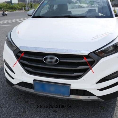 Car Styling For Hyundai Tucson 2015-2018 Accessories Front Hood Bonnet Grill Lip Molding Cover Trim ABS Chrome Bar Garnis