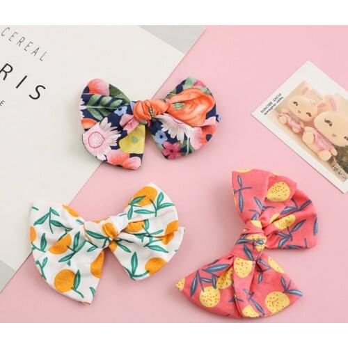 Big Cotton Bows Girls Baby Hair Clips Floral Printing Hairpins Children Spring Summer Barrettes Toddler Cute Hair Accessories