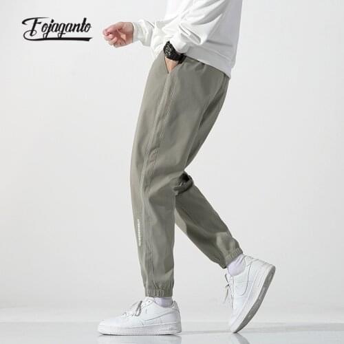 FOJAGANTO Mens Autumn Youth Cropped Pants Trend Thin Slim-Fit Trousers Solid Color Straight Basic Sports Trousers Male