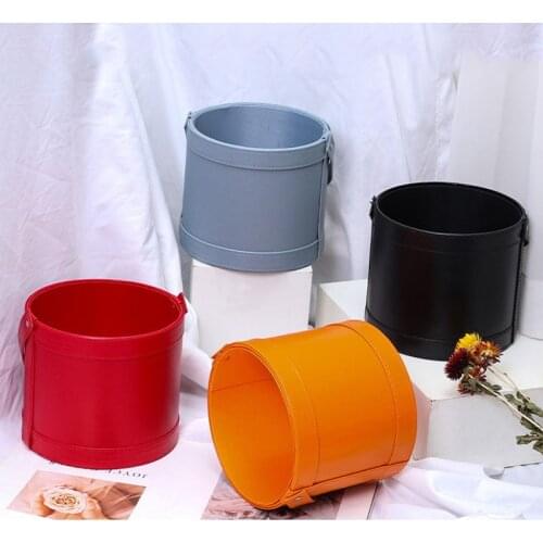 Bouquet Flowers PU Box Packaging Artificial Flower Arrangement Stand Vase Home Wedding Party Table Decor Round Gifts Boxes