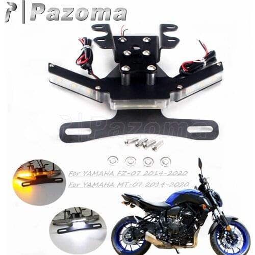 Motorcycle License Plate Mount Holder W/ Amber LED Turn Signal Rear White Plate Light Tail Tidy for Yamaha FZ-07 MT-07 2014-2020
