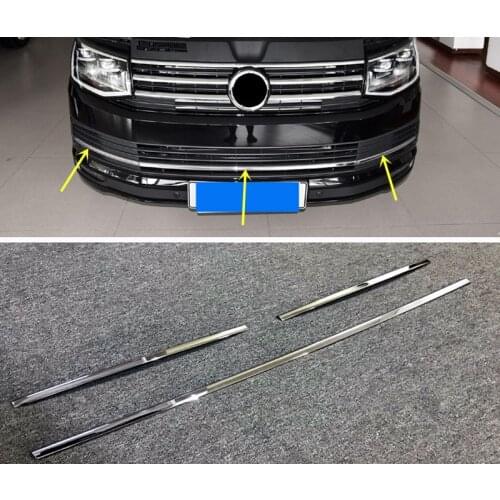 For VW Volkswagen Transporter (T6) Caravelle 2017 2018 ABS Chrome Front Center Bottom Grille Grill Decoration Cover Trim 3pcs