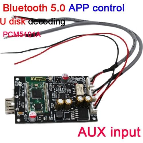 Dykb ATS2825 Bluetooth 5.0 Receiver U disk Decoder Board PCM5101A HiFi Audio Lossless play AUX diy power Amplifier 12v 24v car