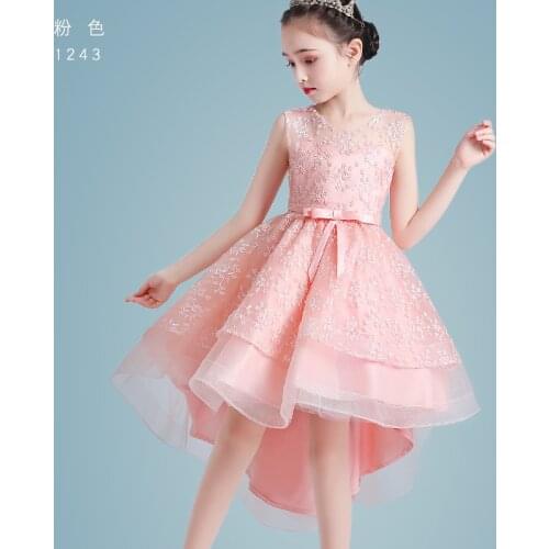 Elegant Party Girl Dress Wedding Princess Pink Clothes Summer Flower Dresses White Lace Tulle Birthday Robe Girls Dresses AE50GD