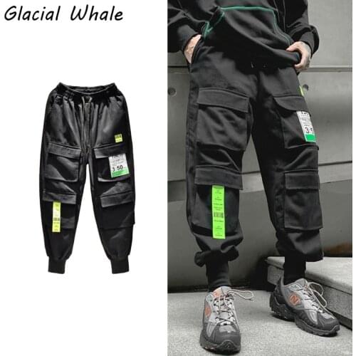 GlacialWhale Mens Cargo Pants Men Fashion High Street Black Baggy Joggers Hip Hop Fashion Japanese Streetwear Trousers Pants Men