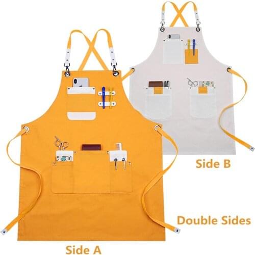 Cotton Double Sides Apron Two Layers Double-sided Eyelets Cross Straps Colorful Apron Cake Baking Coffee Nail Shop Flower Shop
