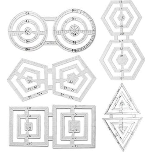Sewing Ruler Tool Patchwork Quilting Double Square, Triple-Cornered, Hexagon, Pentagon, Circular Template Patchwork Tool