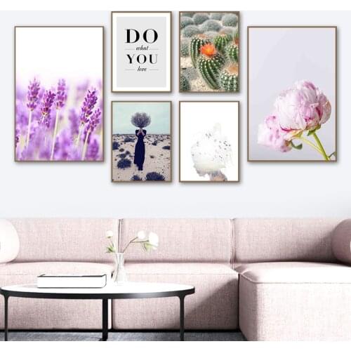Desert Cactus Tumbleweed Peony Lavender Wall Art Canvas Painting Nordic Posters And Prints Wall Pictures For Living Room Decor