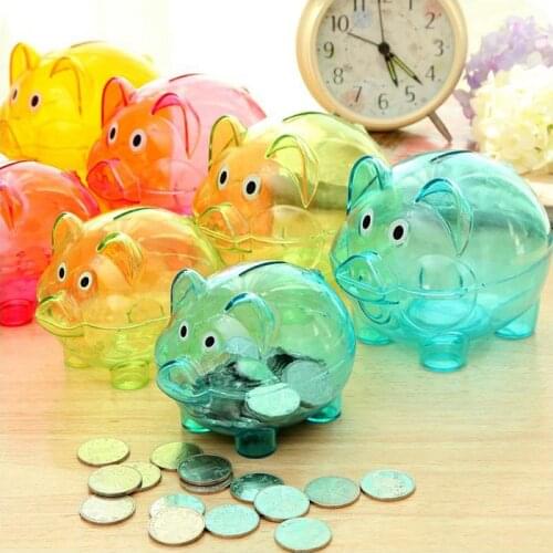 Cartoon Pig Shaped Piggy Bank Transparent Plastic Money Saving Cash Box Case Coins Collectors Child Fun Gifts Money Banking Toys
