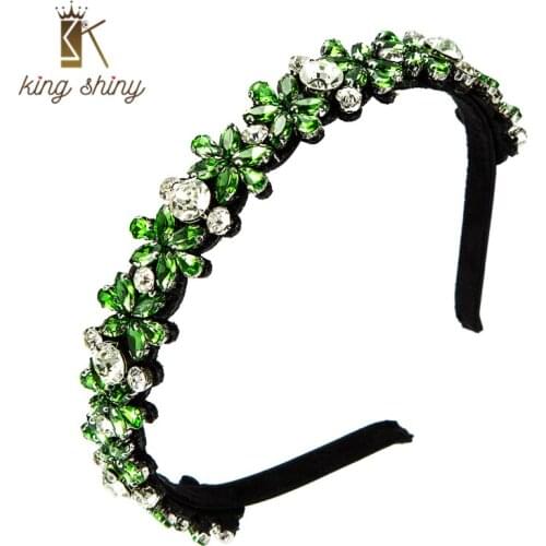 King Shiny Temperament Korean Crystal Flower Headband Elegant Geometric Gem Diamond Beaded Hairband Female Party Jewelry Crowns