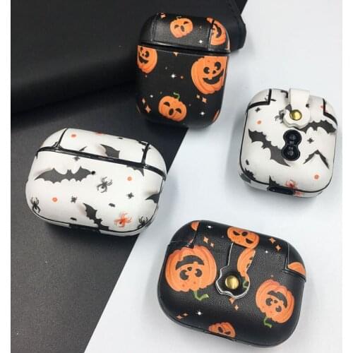 Halloween Pumpkin Leather PU Earphone Cases For Apple Airpods Pro Wirless Bluetooth Headphone Protective Case For Airpods 1 2 3