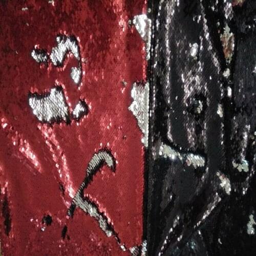 Red Black 65x50cm Discolored Sequin Double-face Reversible Sequin Fabric Satin Back Sequin Fabric For DIY Sewing Bag Cloth Dress
