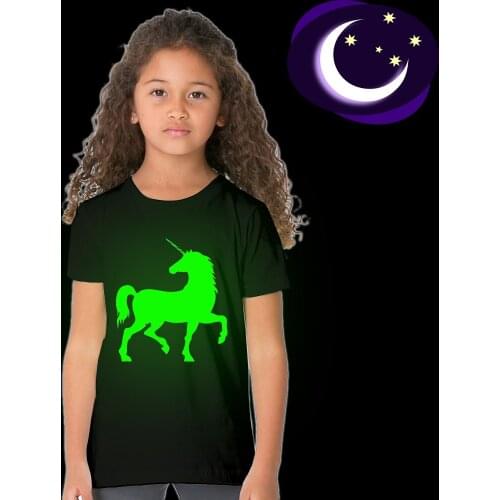 Summer Fashion Tee Shirt Luminous Unicorn Print Glow In Dark Clothes Hipster Design T-shirt Funny Unisex Toddler Kids T-shirt