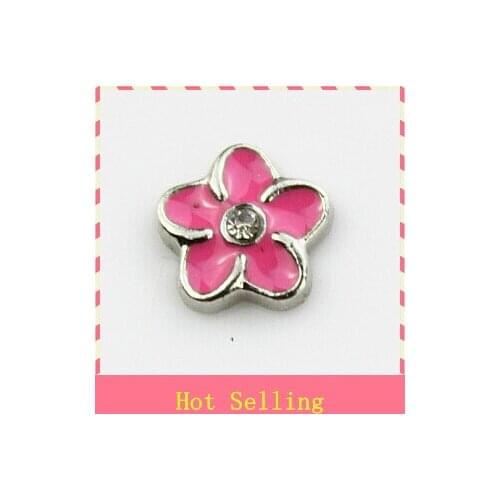 Hot selling 50pcs/lot pink plumeria flower floating charms living glass memory pendant lockets for diy jewelry