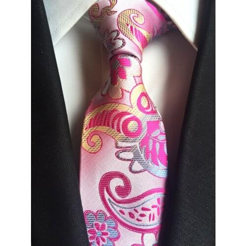 Lingyao New Arrival 8cm Tie Elegant Wedding Necktie for Groom Pink Red with Paisley Floral (Made of 2400 Stitches Shinny Thread)