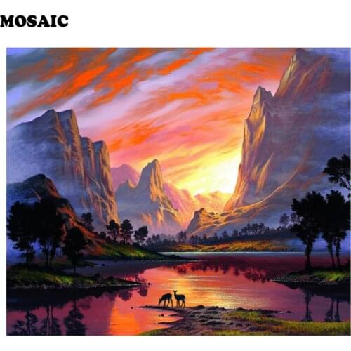 Mosaic 5D DIY Diamond Embroidery Landscape lake mountain Diamond Painting deer Cross Stitch Rhinestone Mosaic Home Decoration