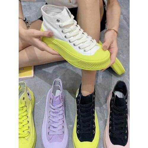 2021 new candy color high-top canvas shoes womens platform shoes all-match sneakers casual breathable womens shoes