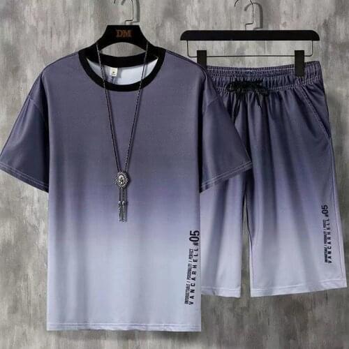 2021 Summer New Trend Fashion Men Must-Have Casual Sports Breathable Quick-Drying Round Neck Pullover Gradient Thin Suit