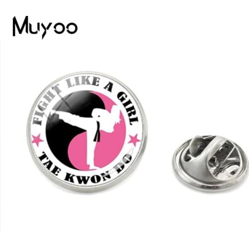 New Hot Fashion Trendy Style Jewelry Collar Pins Brooches Tae kwon Do Fight Round Logo Glass Fashion Cabochon Metal Lapel Pins