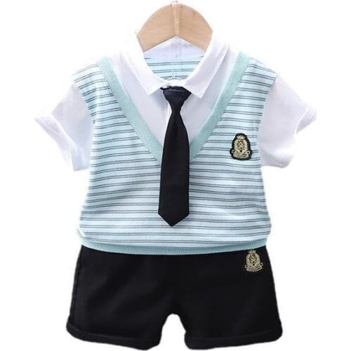 New Summer Baby Boy Clothes Suit Children Girls Fashion Casual T-Shirt Shorts 2Pcs/Set Toddler Gentleman Costume Kids Tracksuits