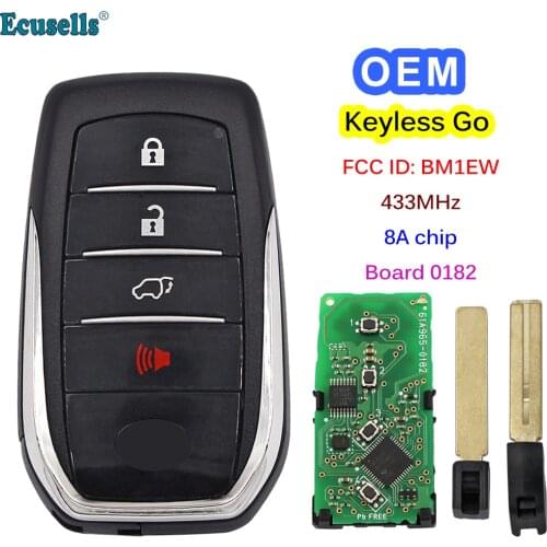 OEM 3+1 Buttons Smart Keyless Go Remote Car Key for Toyota Fortuner 433/434MHZ 8A Chip FCC ID:BM1EW Board 0182