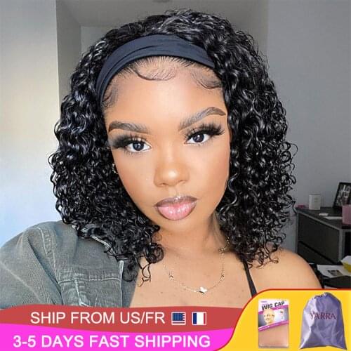 Headband Wig Human Hair Kinky Curly 10 12 14 Inch Short Wigs for Black Women Glueless Cool for Summer Brazilian Remy Hair Yarra