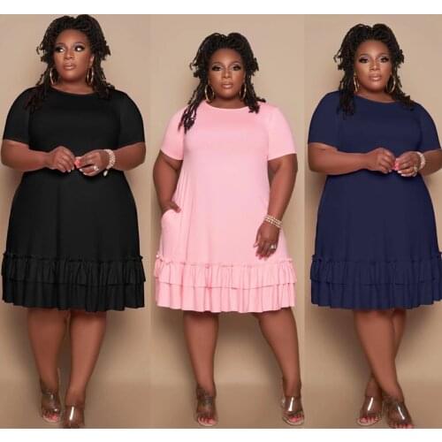 ChocoMisty-LadyPlus Plus-size Dresses Solid Color Round Neck Midi Dress