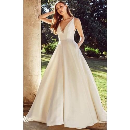 Verngo A Line Wedding Dress Simple Sleeveless Elegant Bride Gowns Backless Bride Dress Ivory Stain Vestidos De Novia 2020