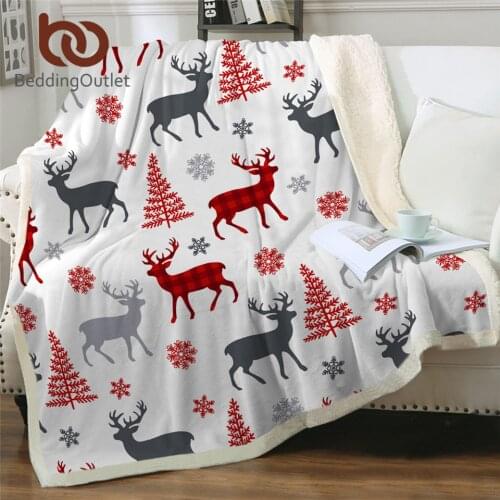 BeddingOutlet Christmas Deer Tree Throw Blanket Snowflakes Sherpa Blanket Elk Reindeer Bed Blanket New Year Gift Cobertor
