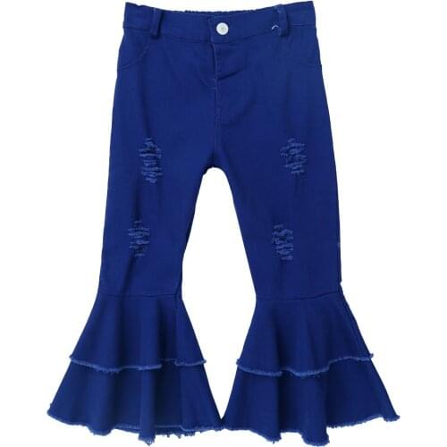 Toddler Baby Girl Flare Pants Fashion Pure Color Denim Bell Bottoms Kids Ripped Jeans Trousers Children Girls Clothes 2-8 Years