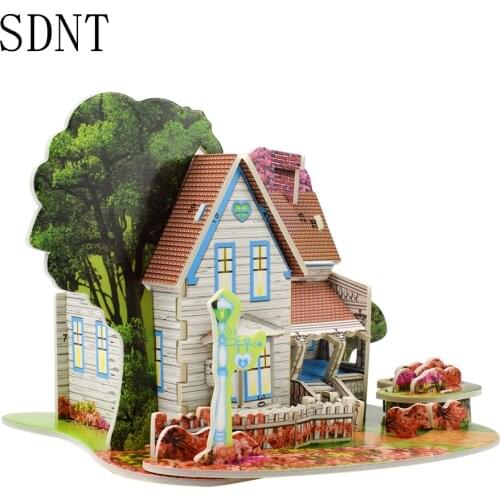 Romantic Cottage Model 3D Puzzles for Kids DIY Jigsaw Brain Games Educational Toys for 3 Years Old Gift Beautiful House Building