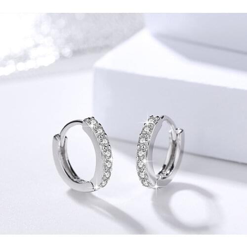925 Sterling Silver Simple Shimmering Single Row Crystal/Zircon Hug Earrings For Women Stuck Clasp Hoop Earrings