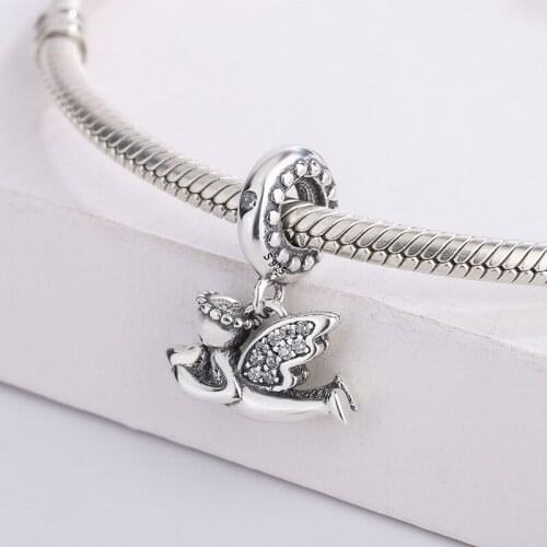 925 Sterling Silver Angel Baby Charms Angel Wings Pendant Charm Bracelet Necklace DIY Jewelry Making For Pandora